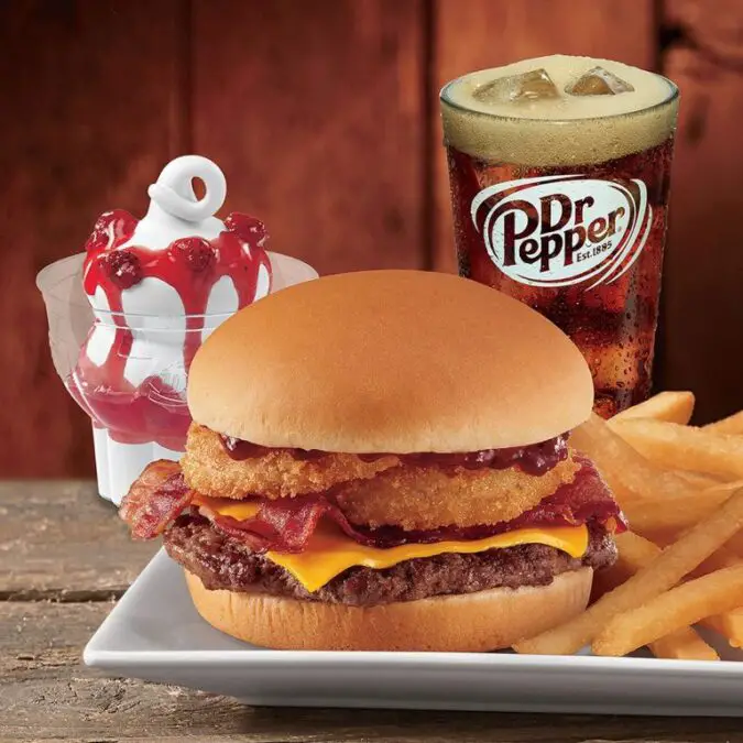 Photo of Dairy Queen Western BBQ Bacon Cheeseburger, drink, and sundae - 5-Buck Lunch on the Dairy Queen menu