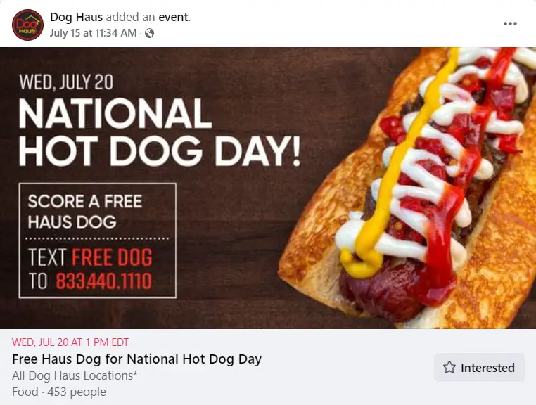 Dog Haus Free Hot Dog Day Deal
