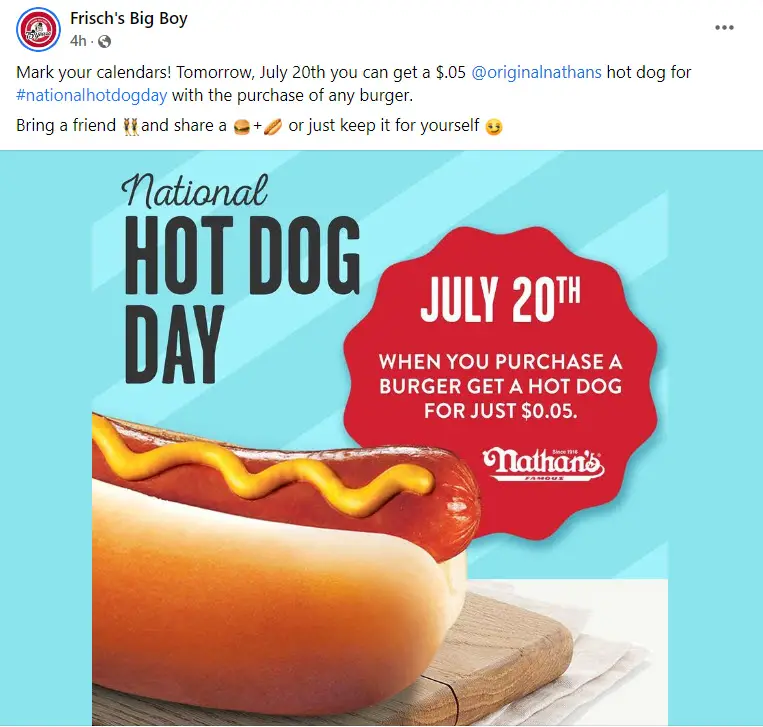 Frisch's $0.05 Hot Dog