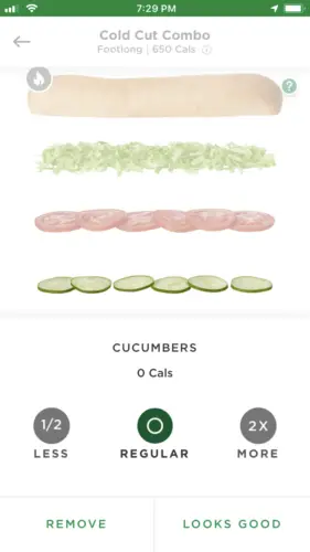 Subway App Screenshot of Sandwich Customization