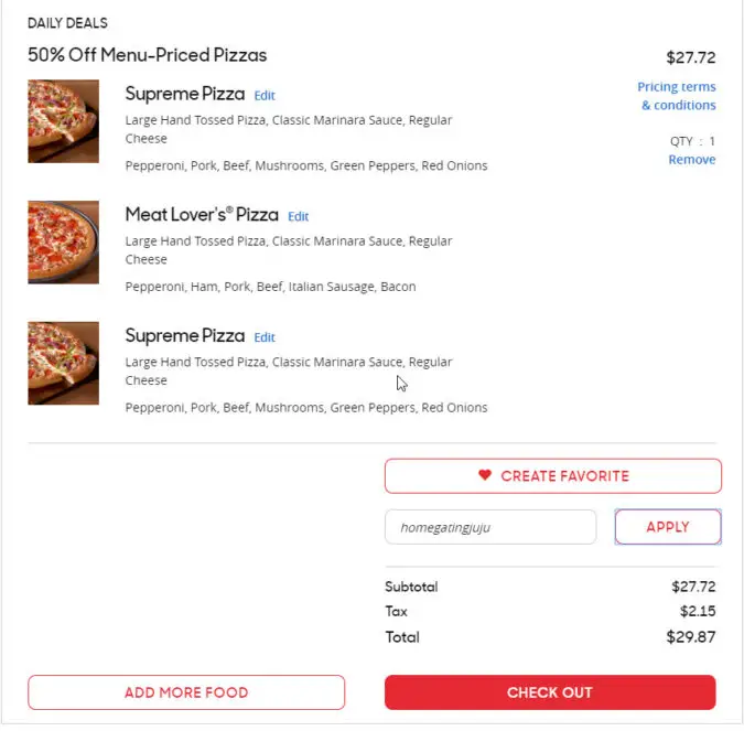 43 coupon code for pizza hut 50 off