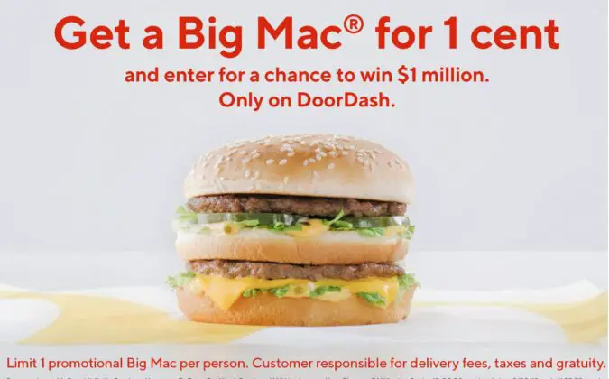 One-cent big mac from mcdonalds and doordash