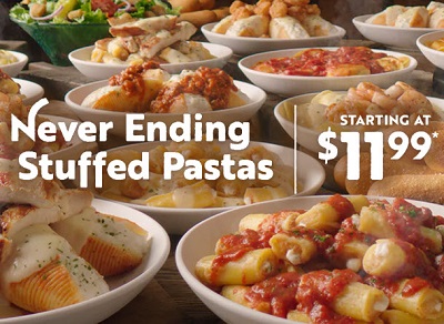 Olive Garden Endless Stuffed Pasta 11 99 Eatdrinkdeals