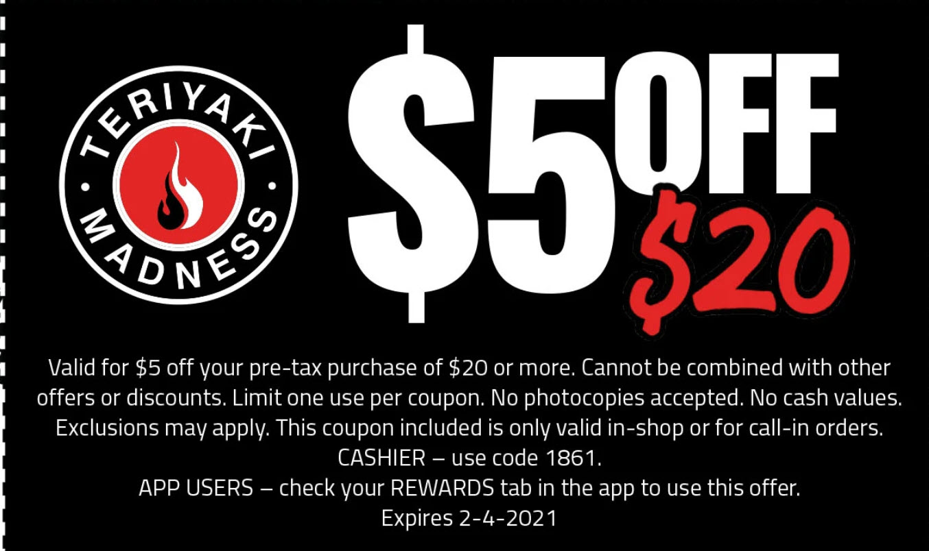 Teriyaki Madness Coupon For 5 Off 20 EatDrinkDeals