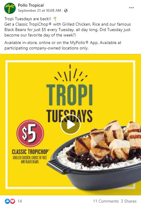 Pollo Tropical $5 Tropi Tuesdays Deal