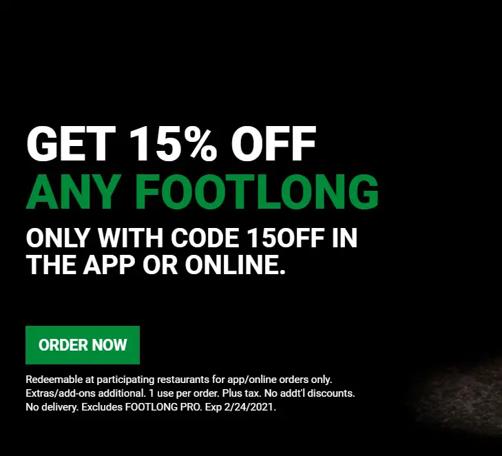 Subway 15% Off Coupon Code