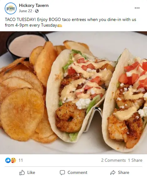 Hickory Tavern Taco Tuesday deal