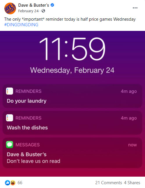 Dave & Buster's 1/2 price games