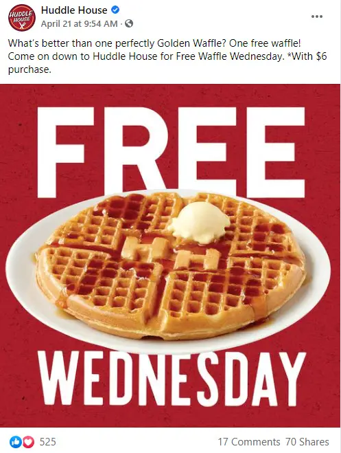 Huddle House Free Waffle Deal