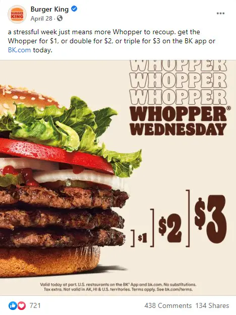 Burger King $1 Whopper Wednesday