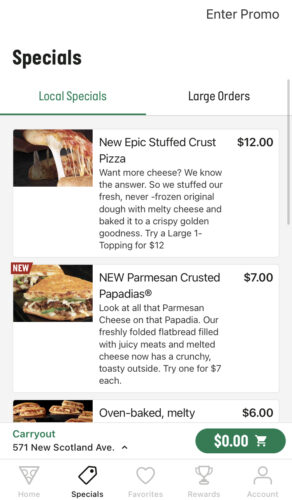 Papa John's Mobile App Screenshot