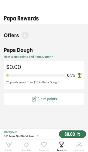 Papa John's Mobile App Screenshot