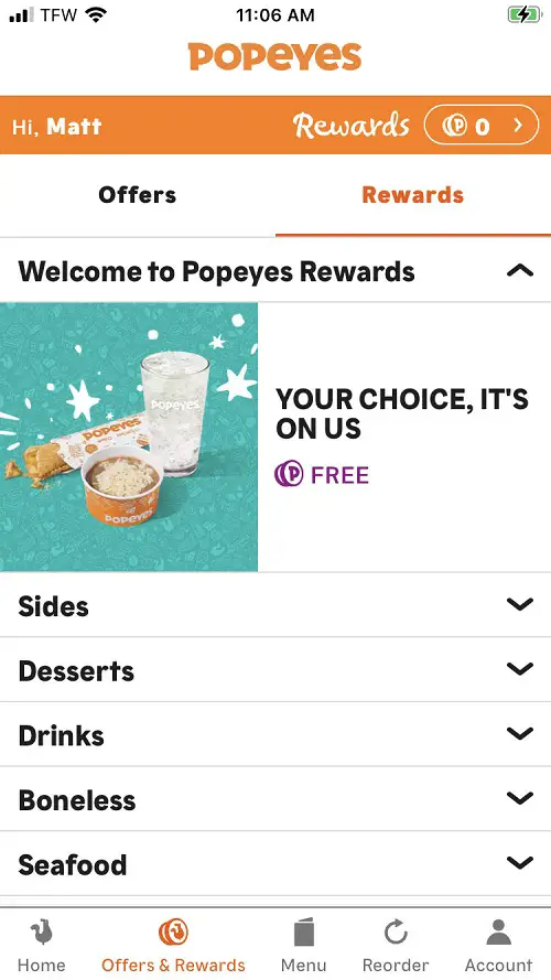 Popeyes Rewards Program App