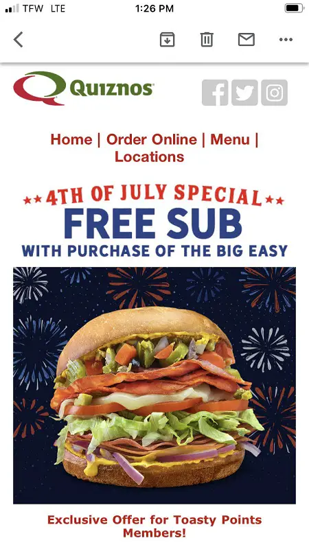 Quiznos Free Sub Deal