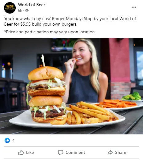 World of Beer $5.95 Burger Monday