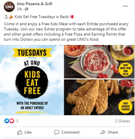 UNO Kids Eat Free Tuesdays