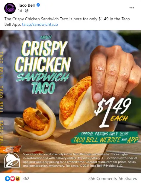 Taco Bell $1.49 Crispy Chicken Sandwich Taco