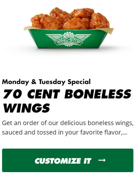 Wingstop $0.70 Boneless Wings Deal