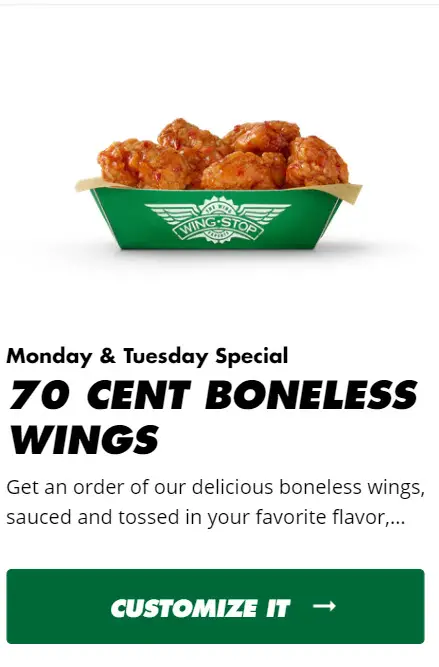 Wingstop $0.70 Boneless Wings Deal