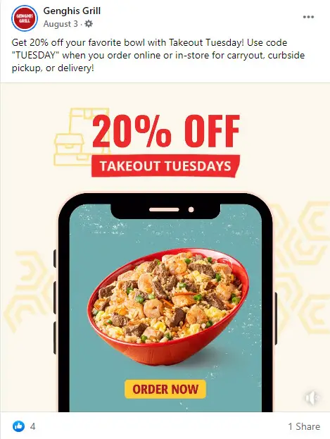 Genghis Grill 20% Off Tuesday
