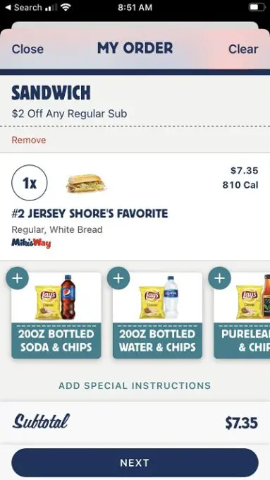 Jersey Mike's $2 Off Coupon