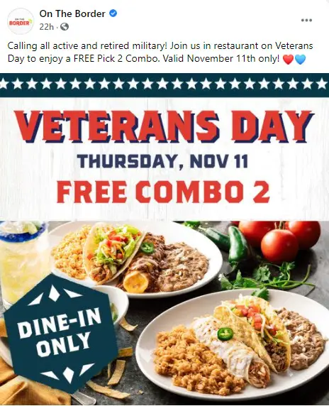 On The Border Free Meal Veterans Day