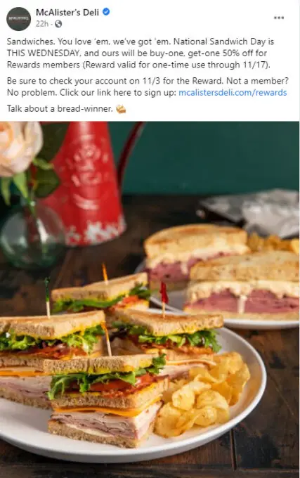 McAlister's Deli Sandwich Day Deal