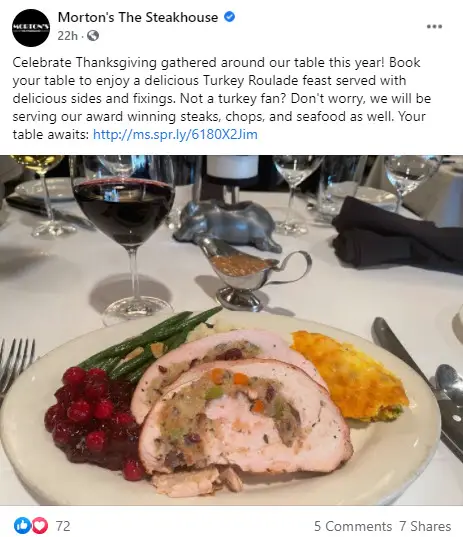 Morton's Steakhouse Thanksgiving