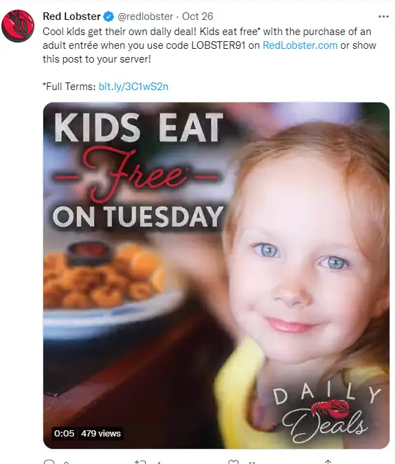 Red Lobster Kids Eat Free Deal