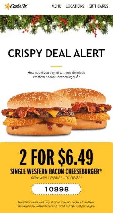 Carl's Jr. Coupon 2 for $6.49