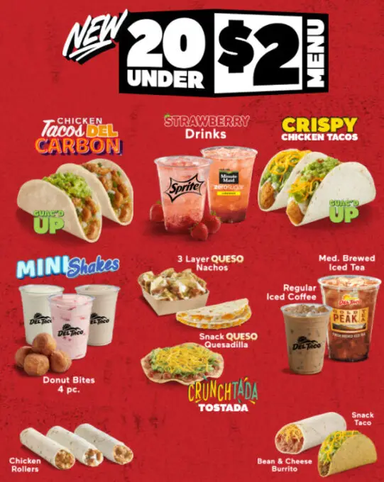 Del Taco 20 Under $2 Menu