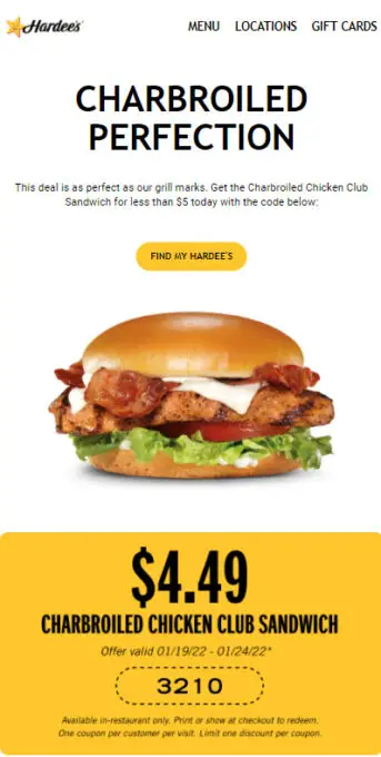 Hardee's Chicken Club Coupon