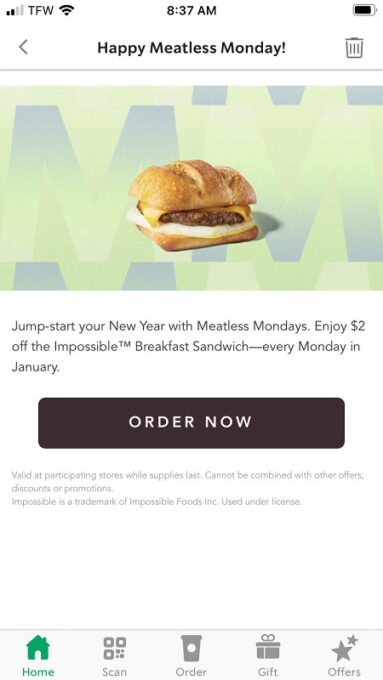 Starbucks Meatless Mondays $2 Off Deal