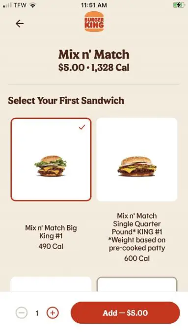 Burger King Mix N Match For $5 Deal