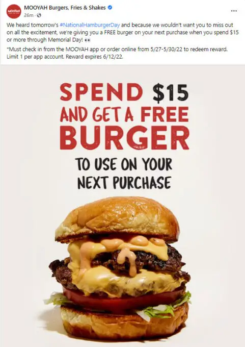 MOOYAH Free Burger Deal