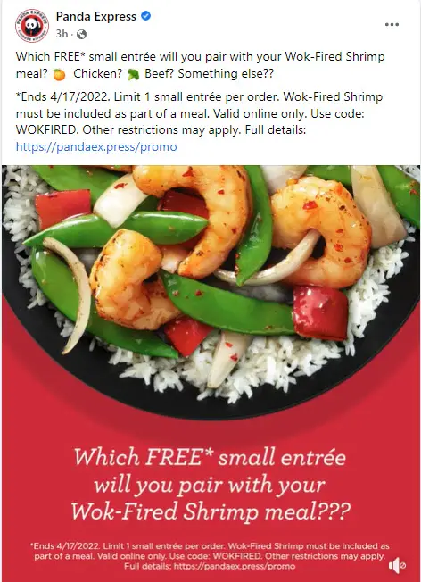 Panda Express Free Entree Promo Code (good through April 17, 2022)