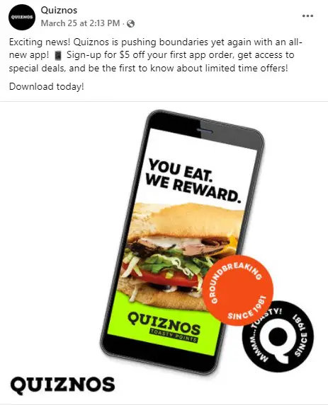 Quiznos App Deal