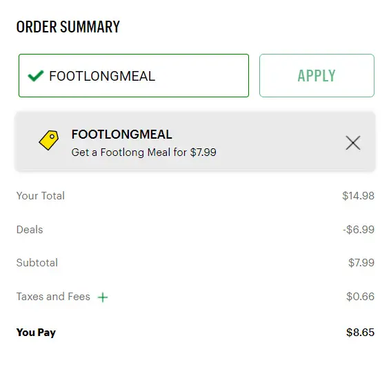 Subway $7.99 Footlong Meal Coupon Code