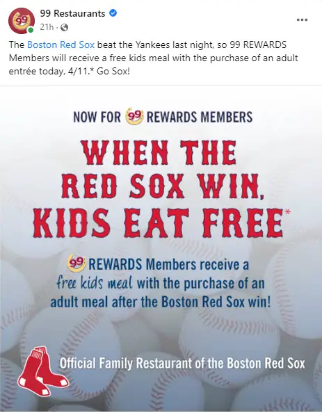 99 Restaurants Free Kids Meal Deal