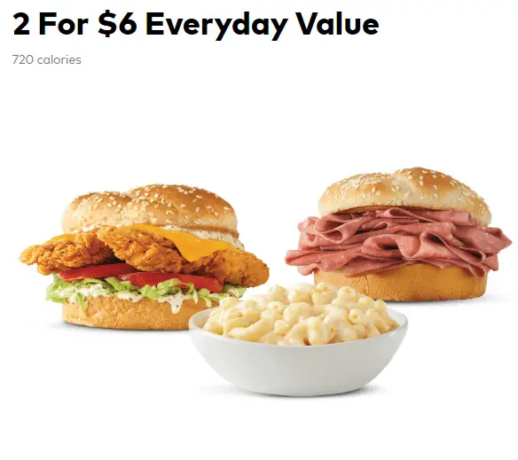 Arby's 2 for $6 Menu