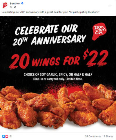 Bonchon 20 For $22 Wings