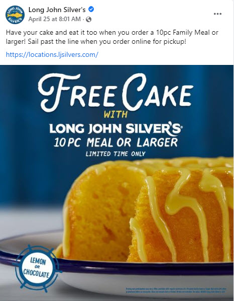 Long John Silver's Free Cake deal