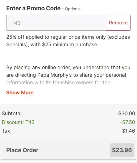 Papa Murphy's 25% Off Promo Code