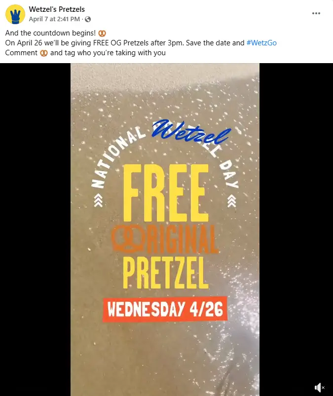 Wetzel's Pretzels Free Pretzel