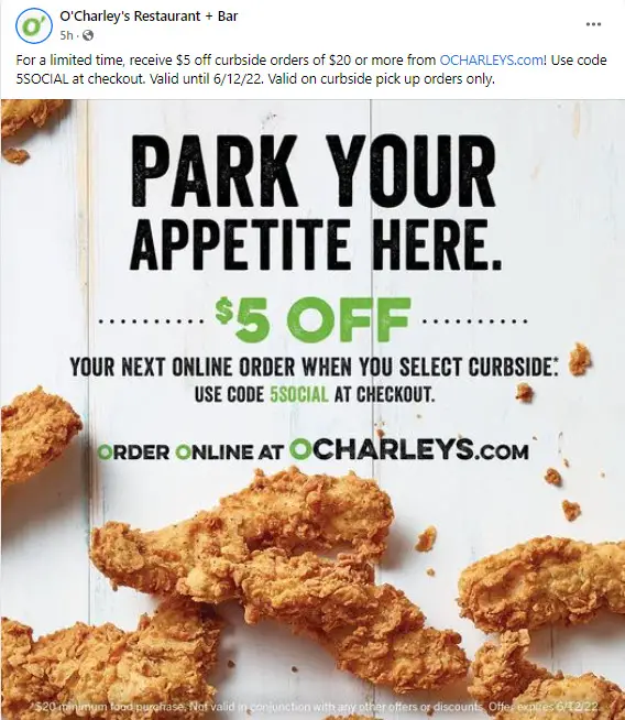 O'Charley's $5 off Promo Code