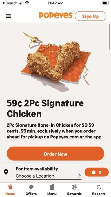 Popeyes $0.59 Chicken Deal