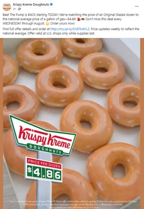 Krispy Kreme Doughnuts For Price Of Gas Deal