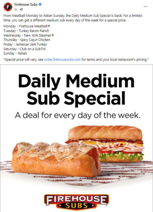Firehouse Subs Specials And Promo Codes 6 King s Hawaiian Sandwich