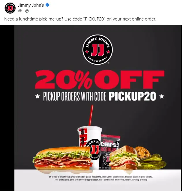 Jimmy John's 20% Off Promo Code