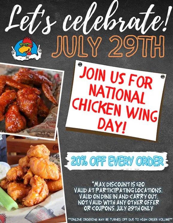 Rooster's Wing Day 20% Off